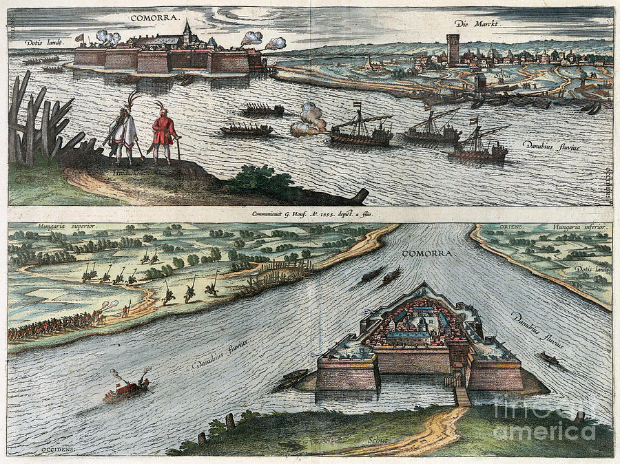 Views Of Komarno, 1598 Drawing by Georg Braun and Franz Hogenberg