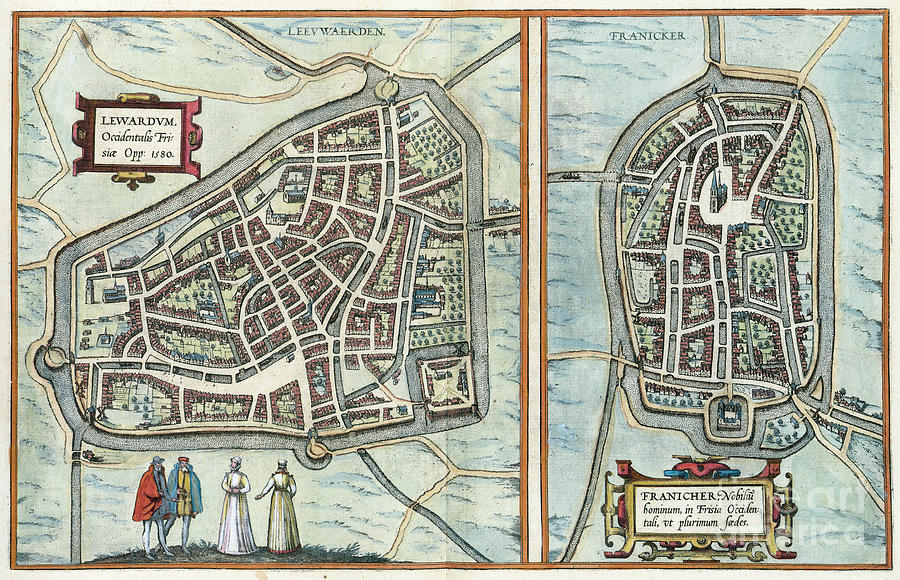 Views Of Leeuwarden And Franeker, 1581 Drawing by Georg Braun and Franz Hogenberg