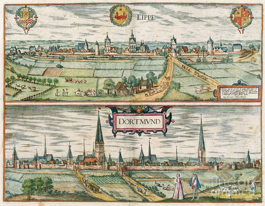 Views Of Lippstadt And Dortmund,  1588 Drawing by Georg Braun and Franz Hogenberg
