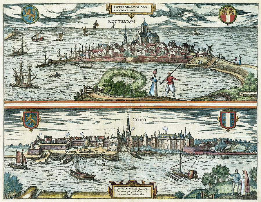 Views Of Rotterdam And Gouda, 1581 Drawing by Georg Braun and Franz Hogenberg
