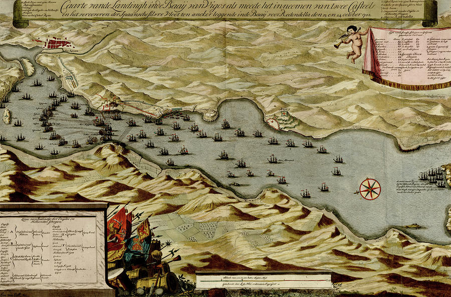 Map Drawing - Vigos Spain 1700 Battle of Vigo Bay by Vintage Maps