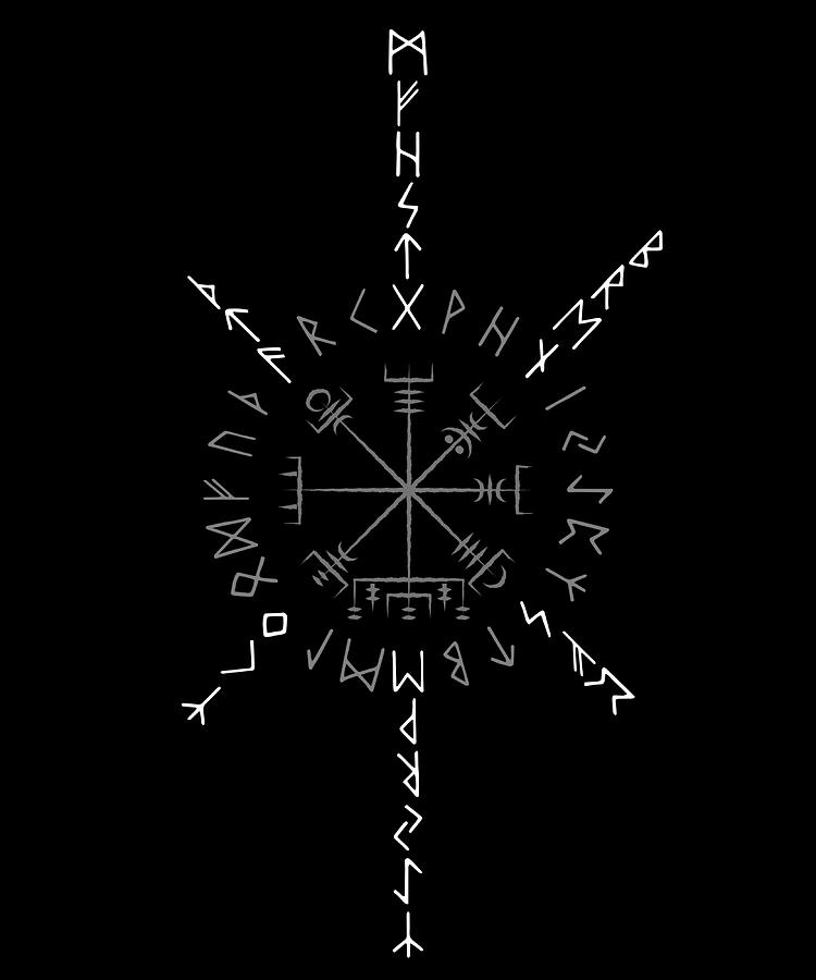 Viking Compass Runes Odin Elder Futhark Vegvisir Painting by Walker ...