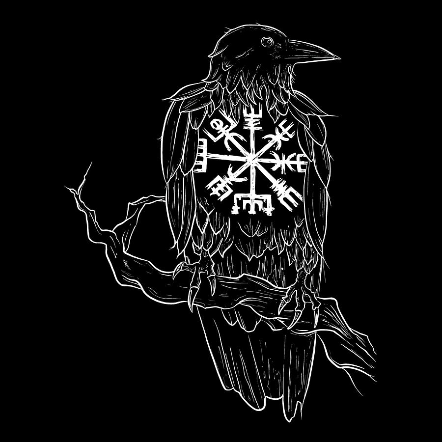 Viking crow sketch and vegvisir symbol trending Painting by Julie ...