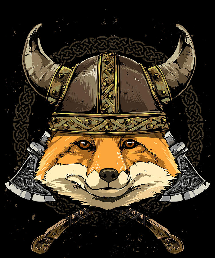 Viking Fox with Viking Helmet Mjolnir Axes Painting by Owen Ashley - Pixels