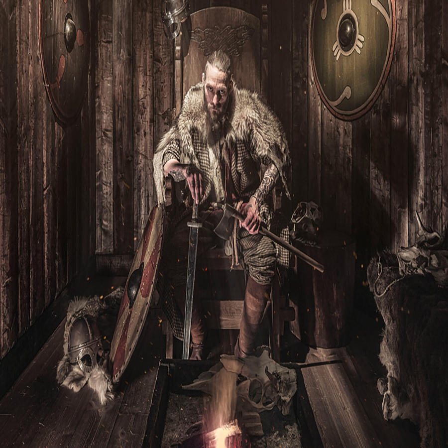 Viking King Sitting On Throne girl hipster Painting by Davis Owen ...