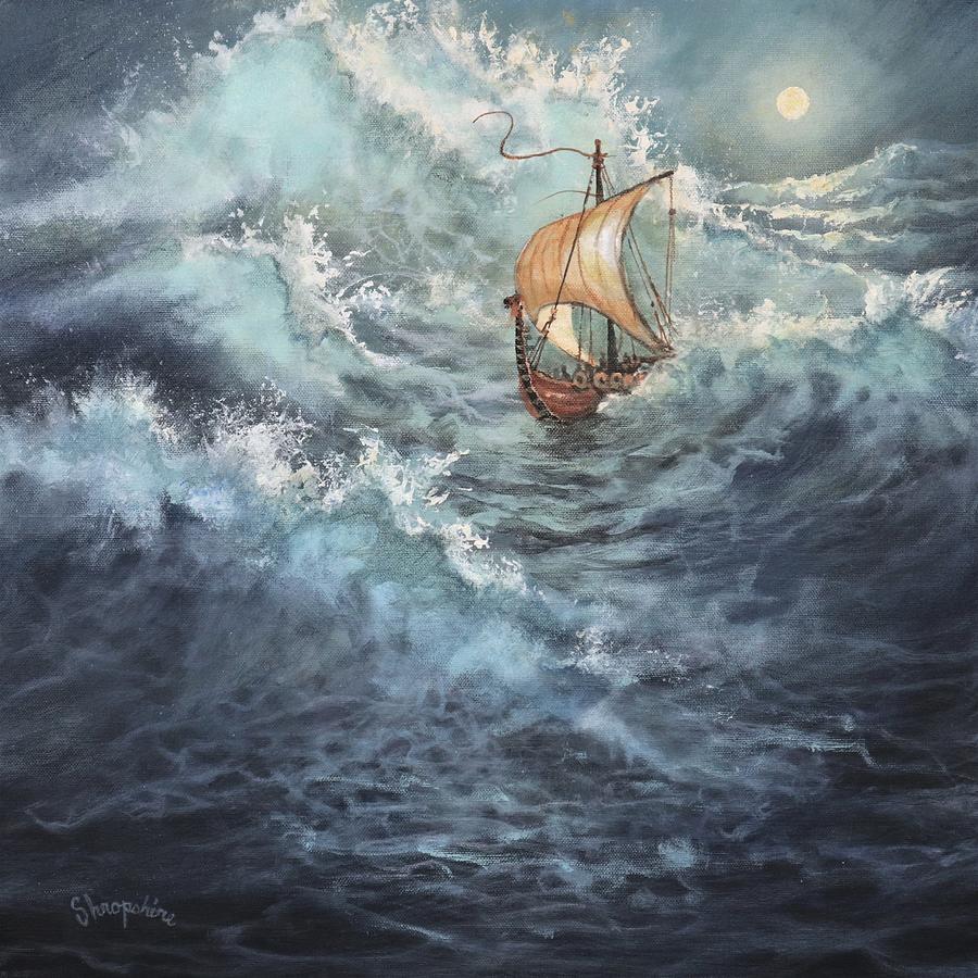 Viking Longship Painting by Tom Shropshire