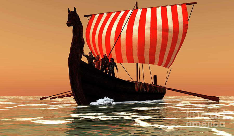 Viking Men and Longship Digital Art by Corey Ford