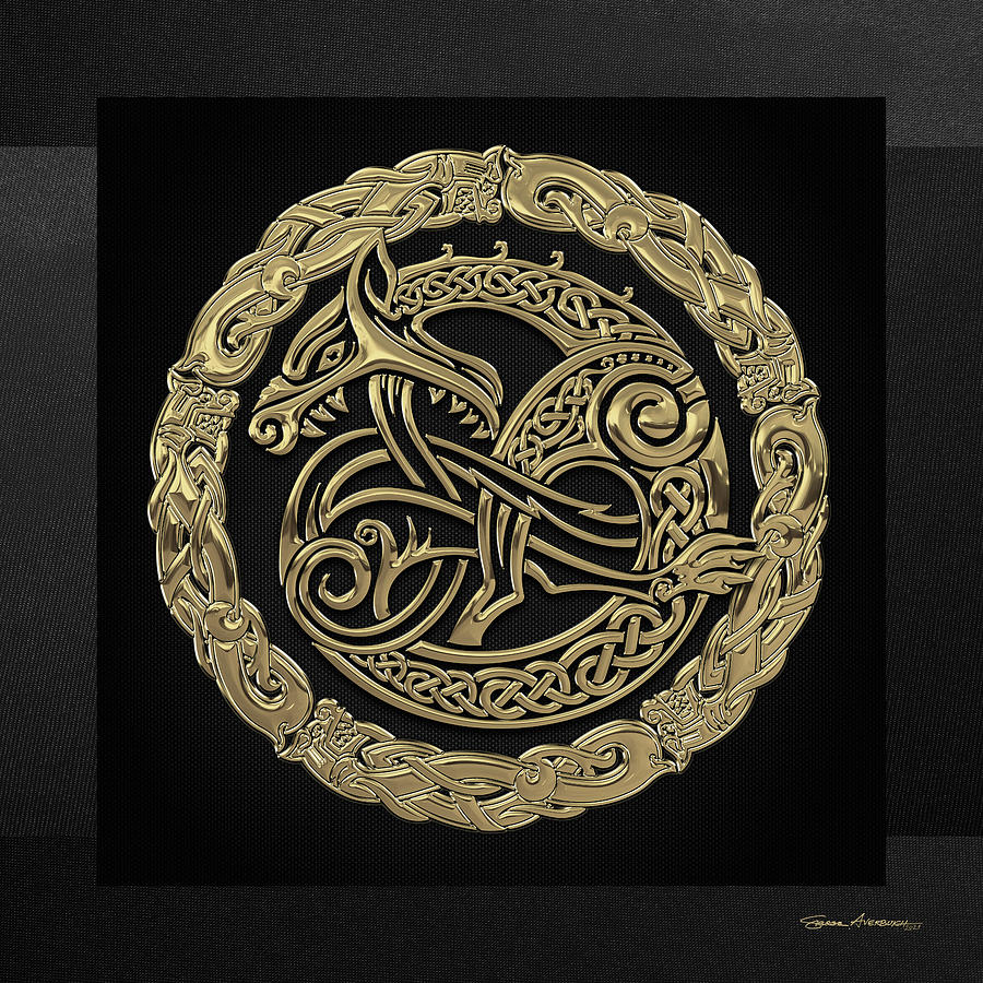 Viking Protection Talisman - Norse Dragon in Gold on Black Digital Art by Serge Averbukh