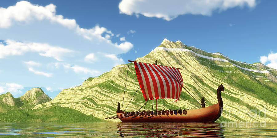 Viking Ship And Sail Digital Art