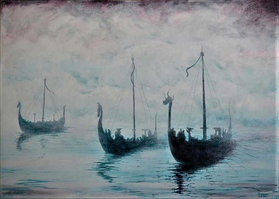 Viking ships from the mist 80s aesthetic Painting by Murphy Miller ...