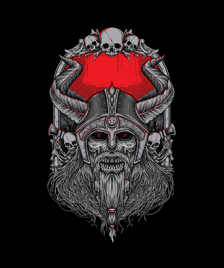 Viking warrior head with skull frame and red eyes Digital Art by Norman ...
