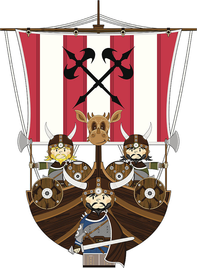 Viking Warriors and Warship Drawing by Mark Murphy