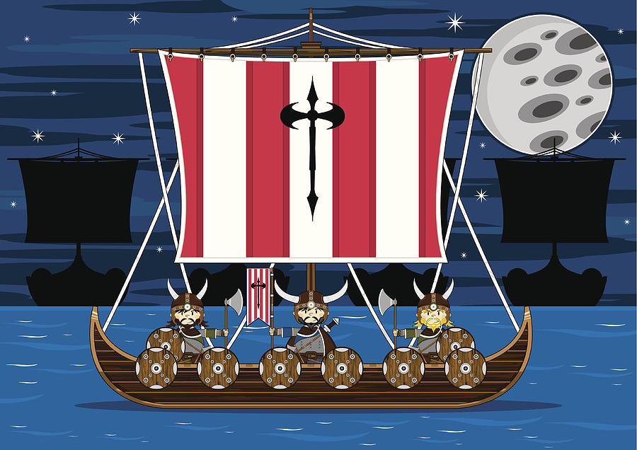 Viking Warriors on Warship at Sea Drawing by MarkM73