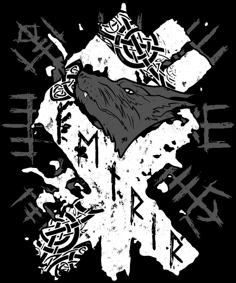 Viking Wolf Rune Fenrir Amp Vegvisir Runes Painting By Damien Adams 