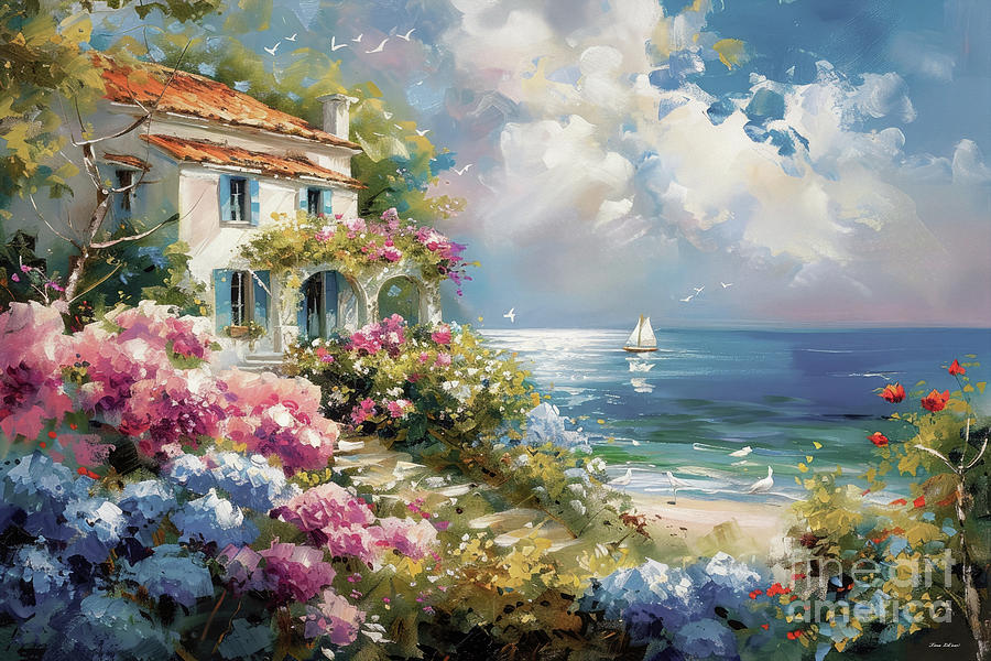 Cottage Painting - Villa By The Sea by Tina LeCour
