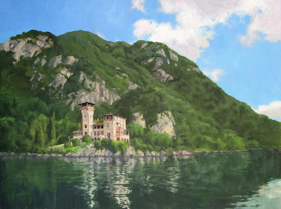 Villa on Lake Como Painting by Sharon Weaver