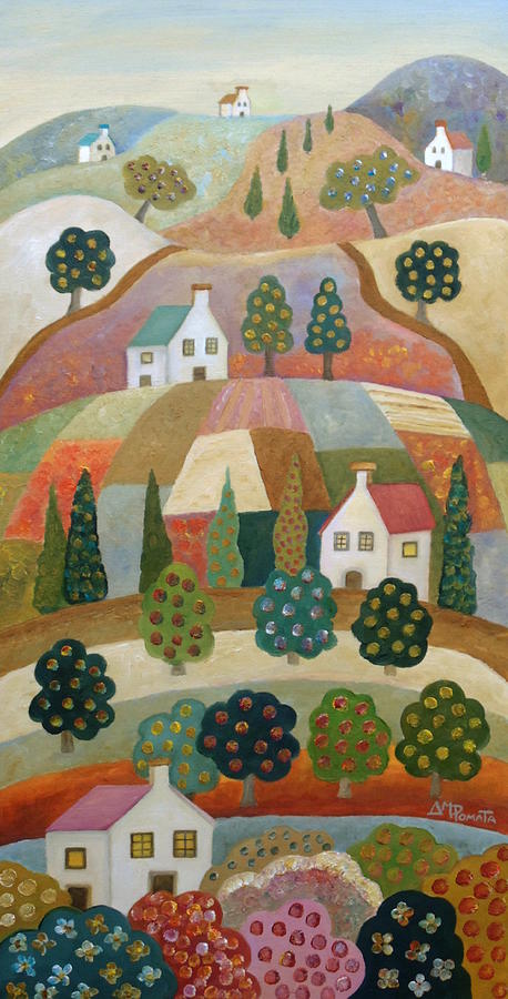 Villa On The Hills Painting by Angeles M Pomata