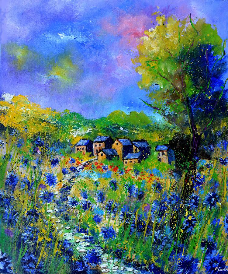 Village amid cornflowers Painting by Pol Ledent