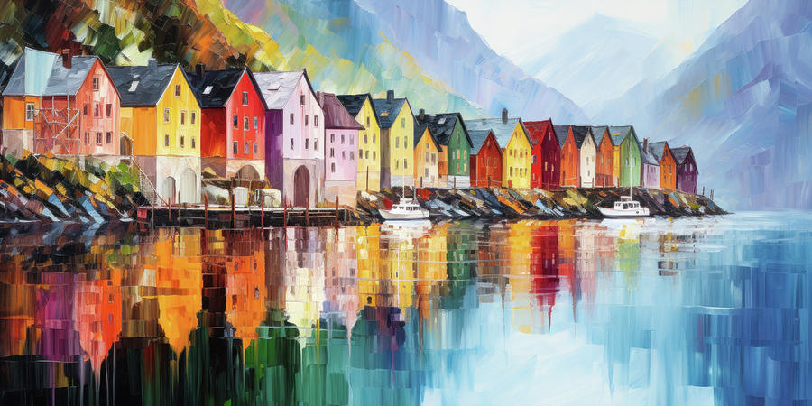 Village by the fjord Digital Art by Imagine ART