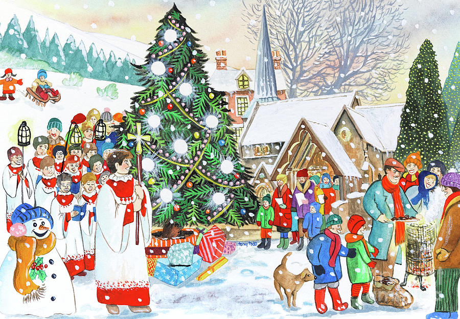 Village Christmas Painting by Tony Todd