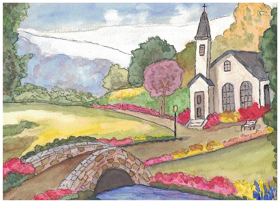 Village Church Painting by Mary M Collins