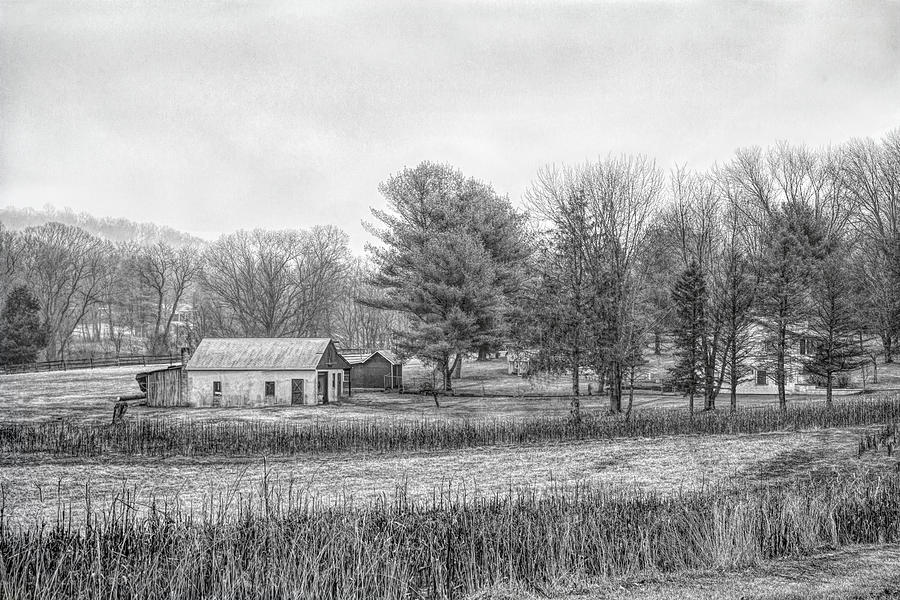 Village Farmhouse in black and white Photograph by Steve Ladner