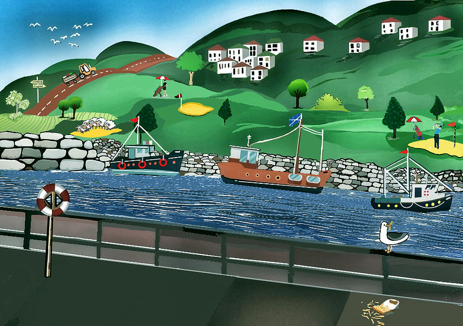 Village Harbour Digital Art by John Mckenzie