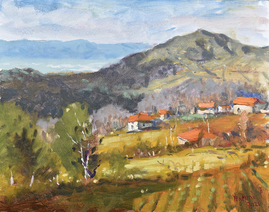 Village in Gjinar Painting by Ylli Haruni