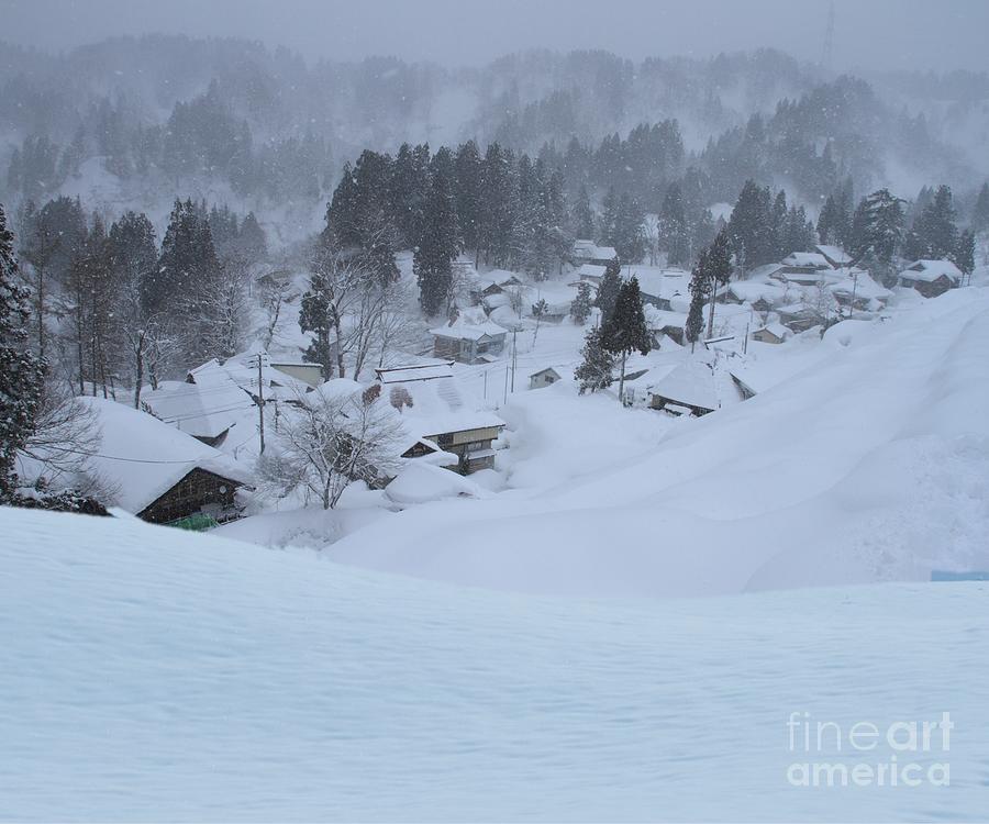 Village In Snow Mixed Media