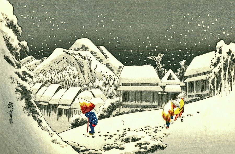 Hiroshige Digital Art - Village in Snow, Japan Art by Long Shot