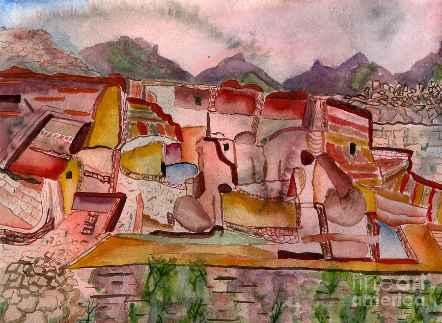 Abstract Painting - Village by L A Feldstein