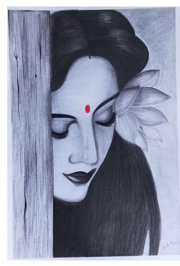 INDIAN LADY 29 Drawing by GANESH K | Saatchi Art