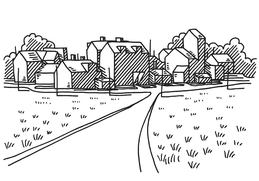 Village Landscape Road Drawing Drawing by FrankRamspott