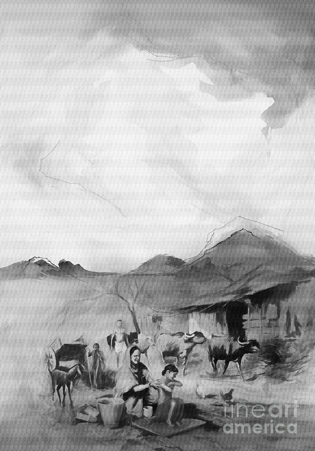 Village life in Pakistan 887 Painting by Gull G