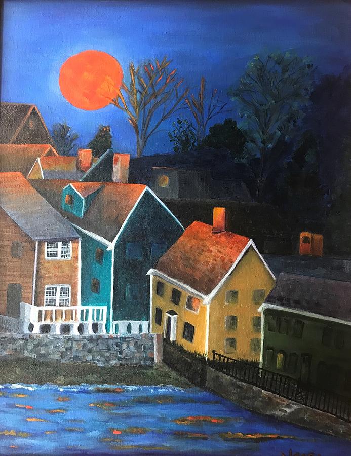 Village Moon Painting by Deborah Naves
