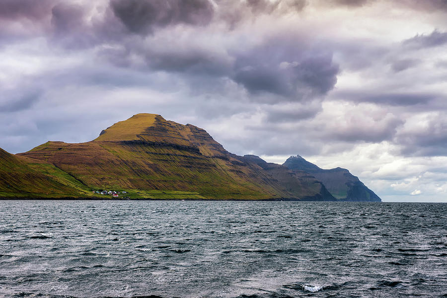 Village of Sydradalur and the island of Kalsoy in Faroe Islands ...