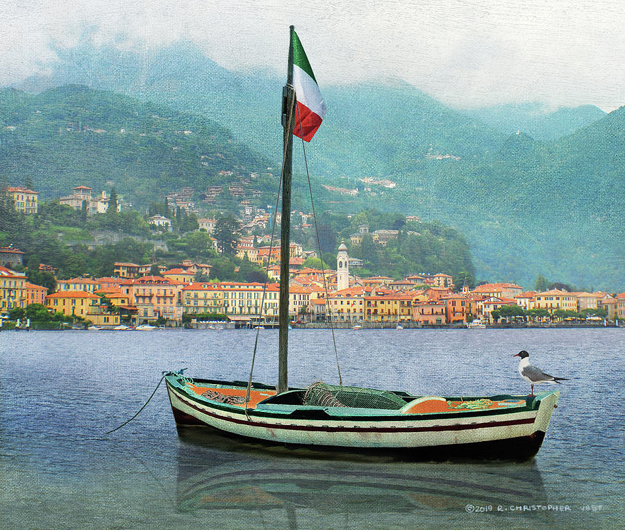 Boat Photograph - Village on Como with Boat by Christopher Vest