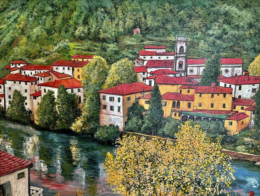 Village on the Arno Painting by Tom Roderick