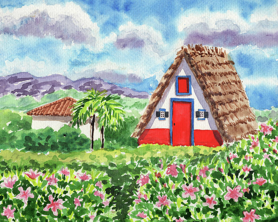 Village Santana Portugal Watercolor Painting