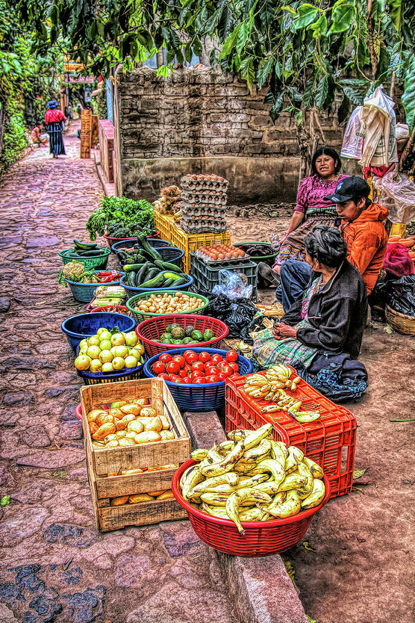 Vegetable Photograph - Village Street Market In Guatemala #2 - Colored Pencil by Tatiana Travelways