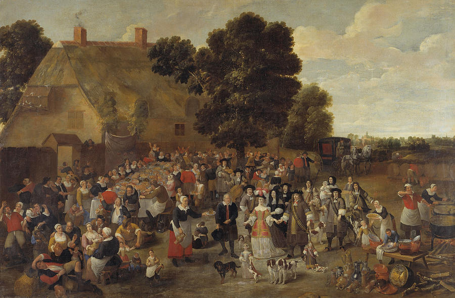Village Wedding and Open Air Feast Painting by School of Mattheus van Helmont
