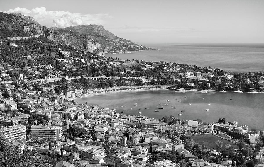 Villefranche Sur Mer Town on the French Riviera in the South of France Black and White Photograph by Shawn OBrien