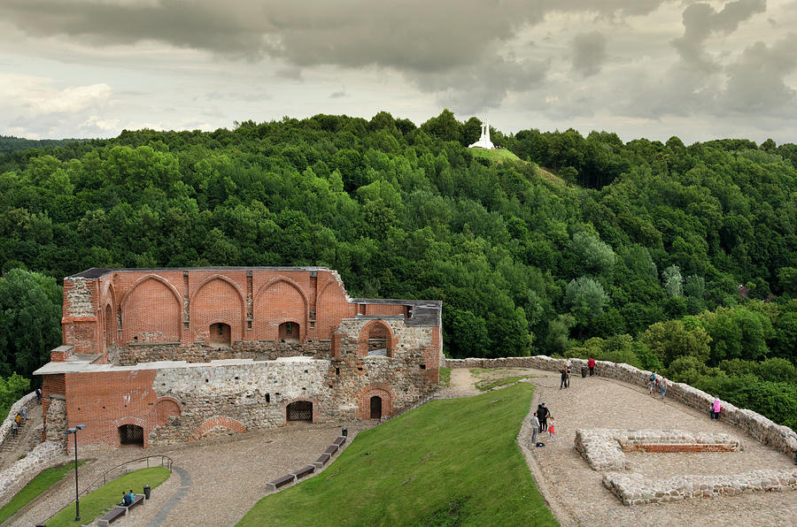Vilnius Upper Castle remains. In the background, Three Crosses monument Photograph by RicardMN Photography