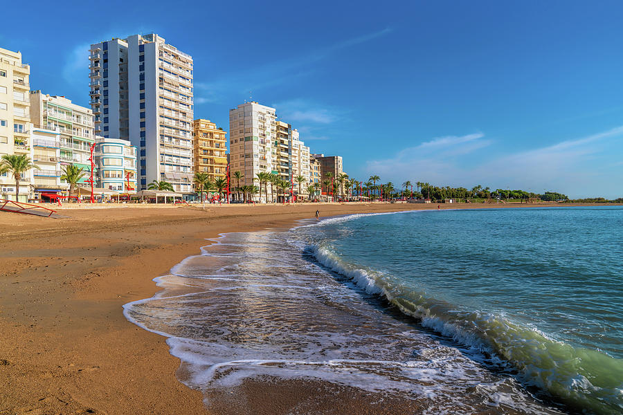 Vinaros beach and waves Spain Costa del Azahar Spanish town Photograph ...