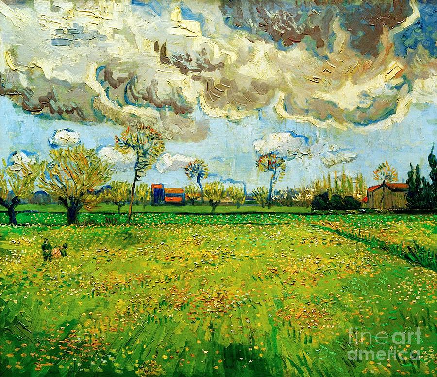 Vincent van Gogh - Landscape Under a Stormy Sky Painting by Alexandra Arts