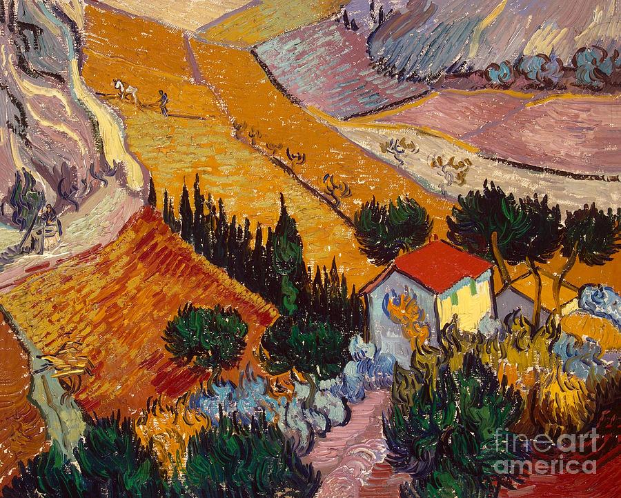 Vincent van Gogh - Landscape with House and Ploughman Painting by Alexandra Arts