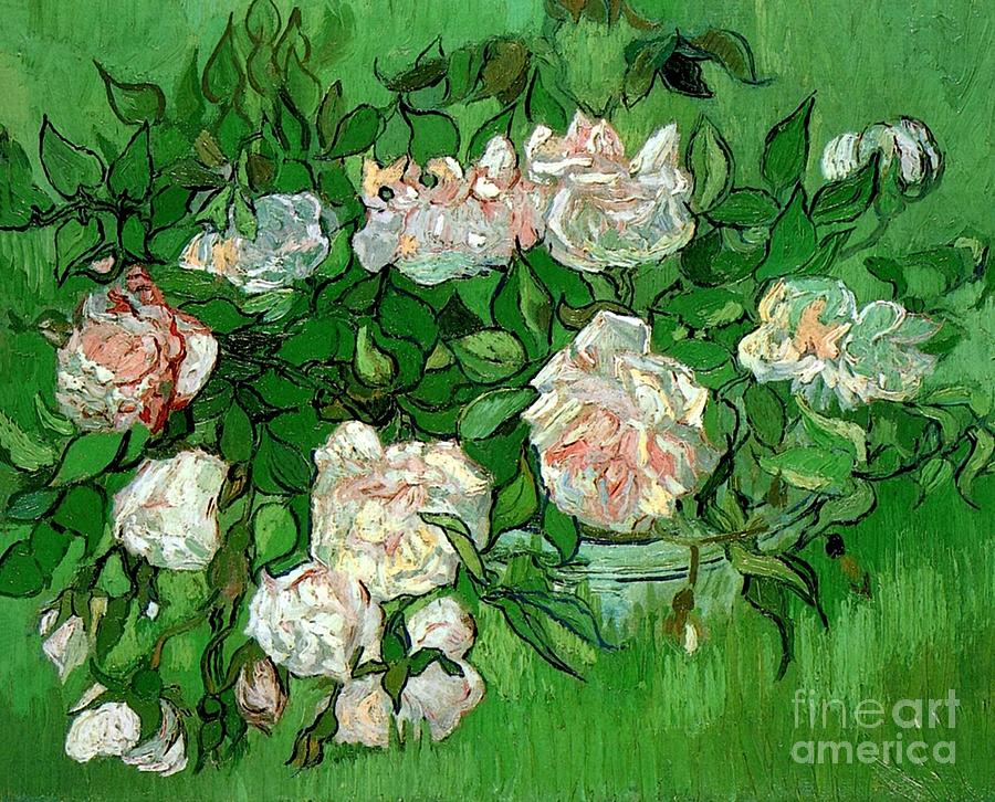 Vincent van Gogh - Pink Roses Painting by Alexandra Arts