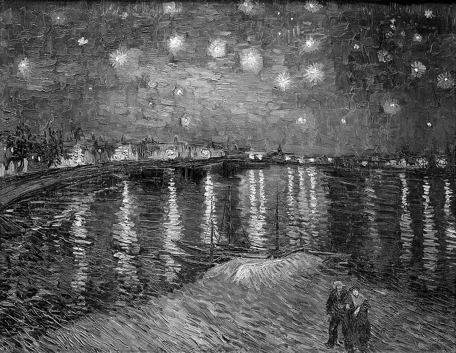 Vincent van Gogh Starry Night Over the Rhone BW Painting by Bob Pardue