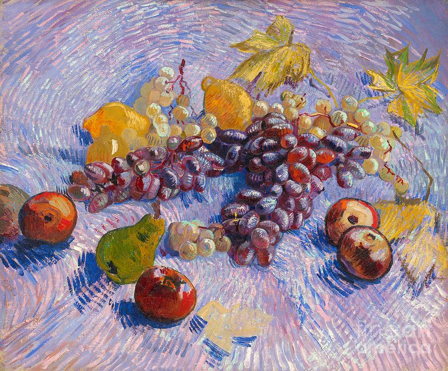 Vincent van Gogh - Still Life with grapes, apples, lemons and pear Painting by Alexandra Arts