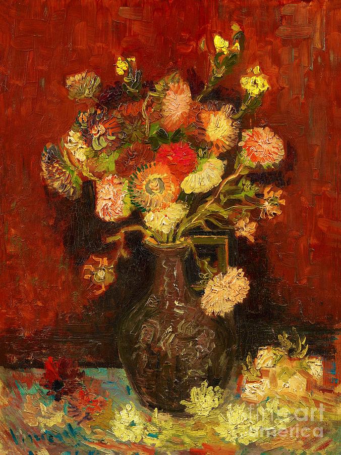Vincent van Gogh - Vase with Chinese Asters and Gladioli Painting by Alexandra Arts